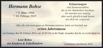 Traueranzeige von Hermann Bohse von Neue Osnabrücker Zeitung GmbH & Co. KG