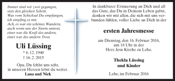 Traueranzeige von Uli Lüssing von Neue Osnabrücker Zeitung GmbH & Co. KG