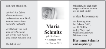 Traueranzeige von Maria Schmitz von Neue Osnabrücker Zeitung GmbH & Co. KG