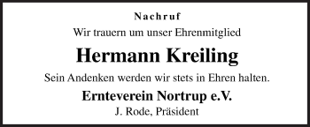 Traueranzeige von Hermann Kreiling von Neue Osnabrücker Zeitung GmbH & Co. KG