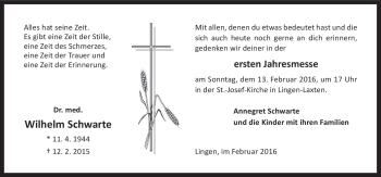 Traueranzeige von Wilhelm Schwarte von Neue Osnabrücker Zeitung GmbH & Co. KG