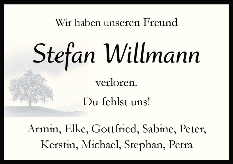  Traueranzeige für Stefan Willmann vom 06.02.2016 aus Neue Osnabrücker Zeitung GmbH & Co. KG