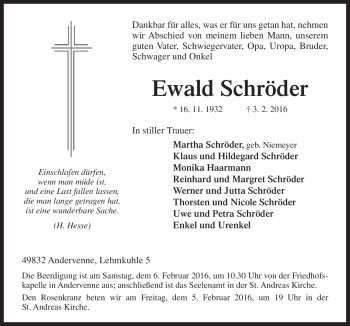 Traueranzeige von Ewald Schröder von Neue Osnabrücker Zeitung GmbH & Co. KG
