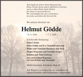 Traueranzeige von Helmut Gödde von Neue Osnabrücker Zeitung GmbH & Co. KG