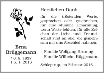 Traueranzeige von Erna Brüggemann von Neue Osnabrücker Zeitung GmbH & Co. KG