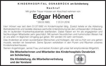 Traueranzeige von Edgar Hönert von Neue Osnabrücker Zeitung GmbH & Co. KG