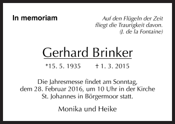 Traueranzeige von Gerhard Brinker von Neue Osnabrücker Zeitung GmbH & Co. KG