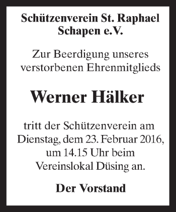 Traueranzeige von Werner Hälker von Neue Osnabrücker Zeitung GmbH & Co. KG