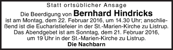 Traueranzeige von Bernhard Hindricks von Neue Osnabrücker Zeitung GmbH & Co. KG