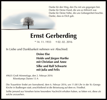 Traueranzeige von Ernst Gerberding von Neue Osnabrücker Zeitung GmbH & Co. KG