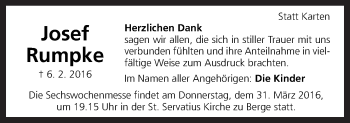 Traueranzeige von Josef Rumpke von Neue Osnabrücker Zeitung GmbH & Co. KG
