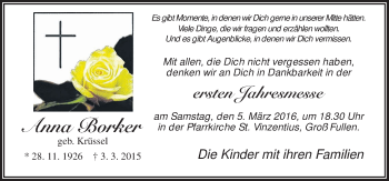 Traueranzeige von Anna Borker von Neue Osnabrücker Zeitung GmbH & Co. KG