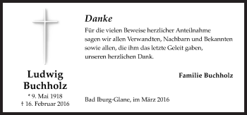 Traueranzeige von Ludwig Buchholz von Neue Osnabrücker Zeitung GmbH & Co. KG