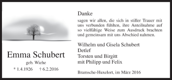 Traueranzeige von Emma Schubert von Neue Osnabrücker Zeitung GmbH & Co. KG