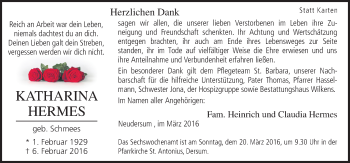 Traueranzeige von Katharina Hermes von Neue Osnabrücker Zeitung GmbH & Co. KG