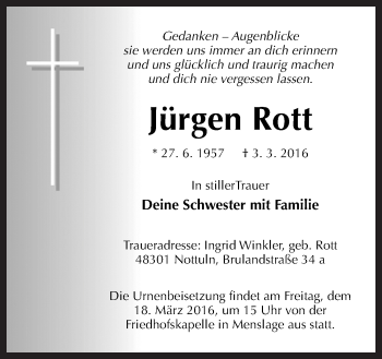 Traueranzeige von Jürgen Rott von Neue Osnabrücker Zeitung GmbH & Co. KG