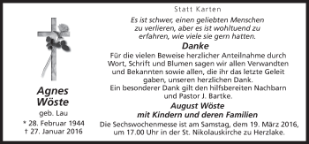 Traueranzeige von Augnes Wöste von Neue Osnabrücker Zeitung GmbH & Co. KG