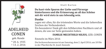 Traueranzeige von Adelheid Conen von Neue Osnabrücker Zeitung GmbH & Co. KG