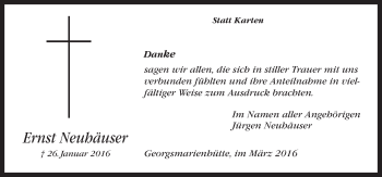 Traueranzeige von Ernst Neuhäuser von Neue Osnabrücker Zeitung GmbH & Co. KG