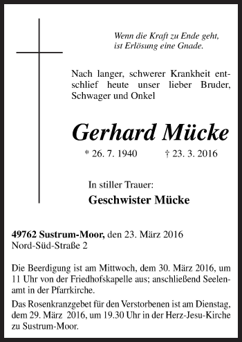 Traueranzeige von Gerhard Mücke von Neue Osnabrücker Zeitung GmbH & Co. KG