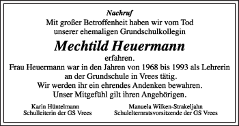 Traueranzeige von Mechtild Heuermann von Neue Osnabrücker Zeitung GmbH & Co. KG