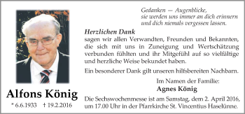 Traueranzeige von Alfons König von Neue Osnabrücker Zeitung GmbH & Co. KG