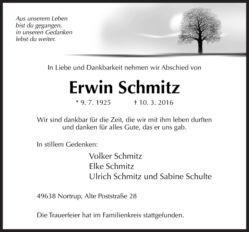  Traueranzeige für Erwin Schmitz vom 17.03.2016 aus Neue Osnabrücker Zeitung GmbH & Co. KG