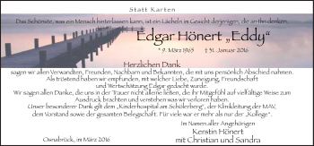 Traueranzeige von Edgar Hönert von Neue Osnabrücker Zeitung GmbH & Co. KG