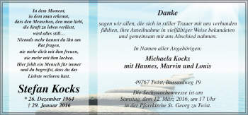 Traueranzeige von Stefan Kocks von Neue Osnabrücker Zeitung GmbH & Co. KG