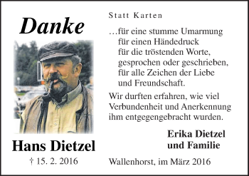 Traueranzeige von Hans Dietzel von Neue Osnabrücker Zeitung GmbH & Co. KG