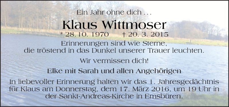  Traueranzeige für Klaus Wittmoser vom 15.03.2016 aus Neue Osnabrücker Zeitung GmbH & Co. KG