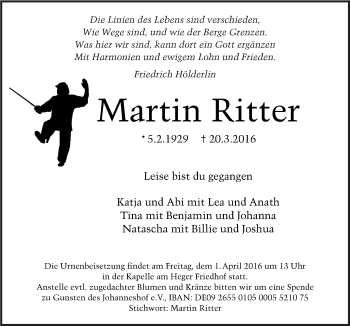 Traueranzeige von Martin Ritter von Neue Osnabrücker Zeitung GmbH & Co. KG