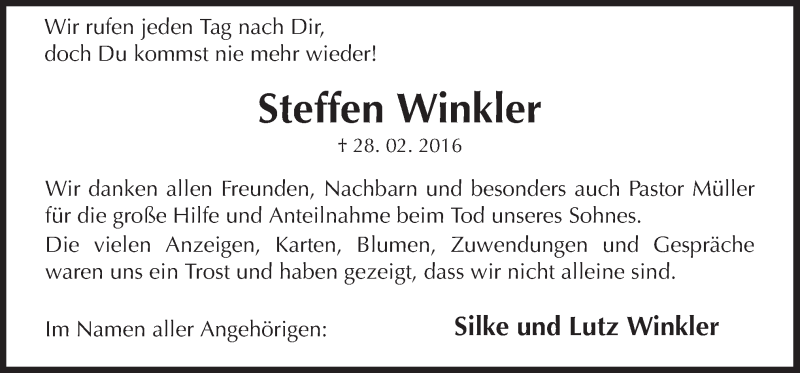  Traueranzeige für Steffen Winkler vom 18.03.2016 aus Neue Osnabrücker Zeitung GmbH & Co. KG