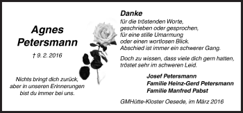 Traueranzeige von Agnes Petersmann von Neue Osnabrücker Zeitung GmbH & Co. KG