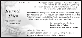 Traueranzeige von Heinrich Thien von Neue Osnabrücker Zeitung GmbH & Co. KG