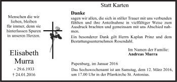 Traueranzeige von Elisabeth Murra von Neue Osnabrücker Zeitung GmbH & Co. KG