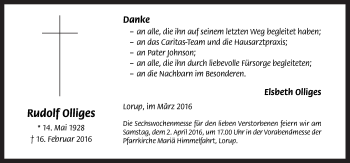 Traueranzeige von Rudolf Olliges von Neue Osnabrücker Zeitung GmbH & Co. KG