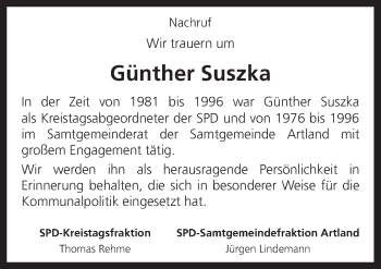 Traueranzeige von Günther Suszka von Neue Osnabrücker Zeitung GmbH & Co. KG