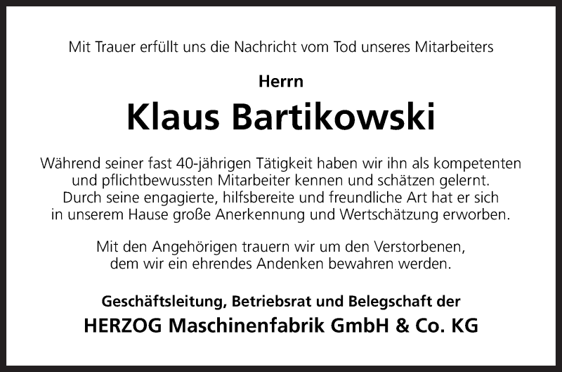  Traueranzeige für Klaus Bartikowski vom 30.03.2016 aus Neue Osnabrücker Zeitung GmbH & Co. KG
