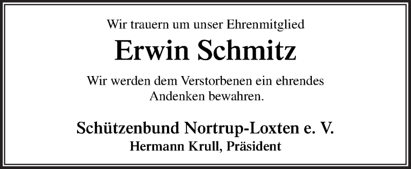  Traueranzeige für Erwin Schmitz vom 18.03.2016 aus Neue Osnabrücker Zeitung GmbH & Co. KG