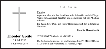 Traueranzeige von Theodor Greife von Neue Osnabrücker Zeitung GmbH & Co. KG