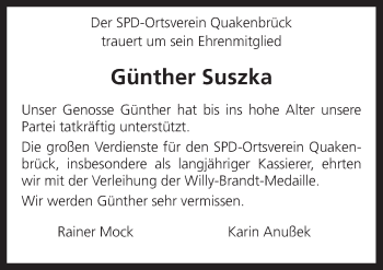 Traueranzeige von Günther Suszka von Neue Osnabrücker Zeitung GmbH & Co. KG