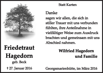 Traueranzeige von Friedetraut Hagedorn von Neue Osnabrücker Zeitung GmbH & Co. KG