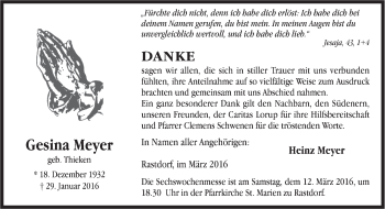 Traueranzeige von Gesina Meyer von Neue Osnabrücker Zeitung GmbH & Co. KG