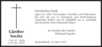 Traueranzeige von Günther Suszka von Neue Osnabrücker Zeitung GmbH & Co. KG