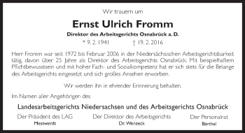 Traueranzeige von Ernst Ulrich Fromm von Neue Osnabrücker Zeitung GmbH & Co. KG