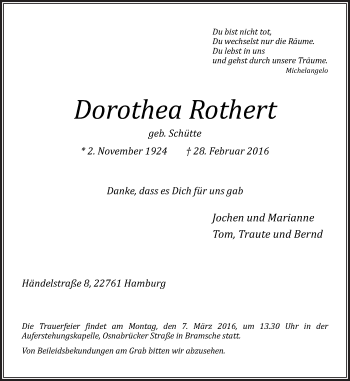 Traueranzeige von Dorothea Rothert von Neue Osnabrücker Zeitung GmbH & Co. KG