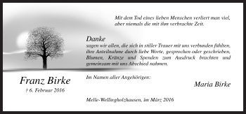 Traueranzeige von Franz Birke von Neue Osnabrücker Zeitung GmbH & Co. KG