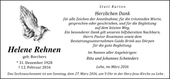 Traueranzeige von Helene Rehnen von Neue Osnabrücker Zeitung GmbH & Co. KG