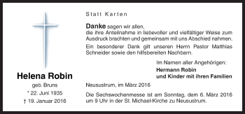 Traueranzeige von Helena Robin von Neue Osnabrücker Zeitung GmbH & Co. KG